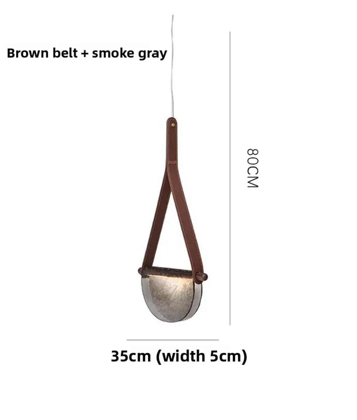 Suspension en verre soufflé tenue par une sangle en cuir