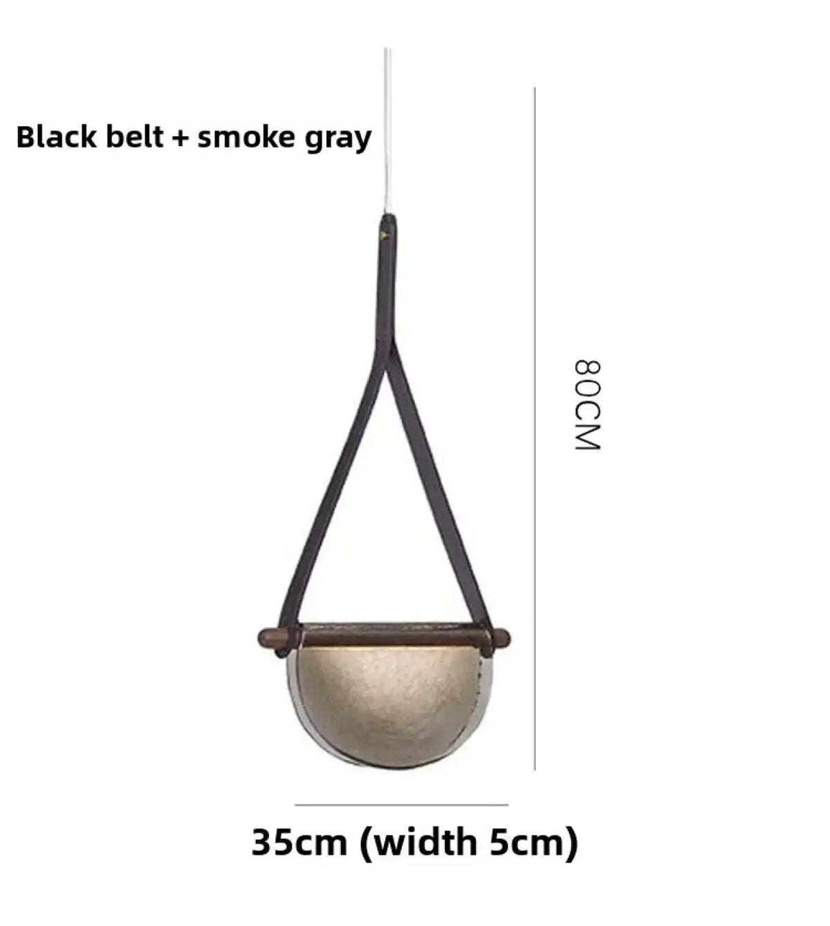 Suspension en verre soufflé tenue par une sangle en cuir