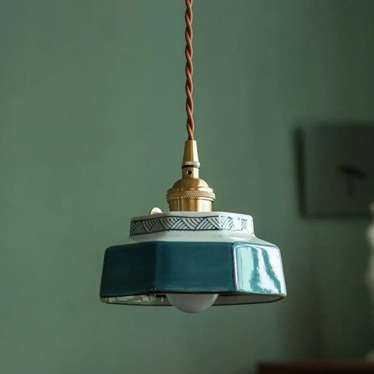 Suspension rétro en céramique et laiton, rouge, vert ou blanc, vert