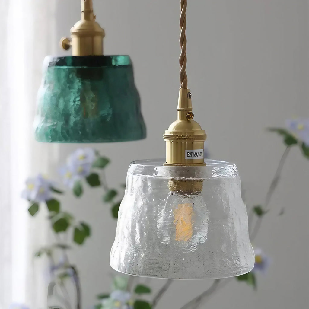 Suspension vintage en verre texturé, vert, orange ou transparent