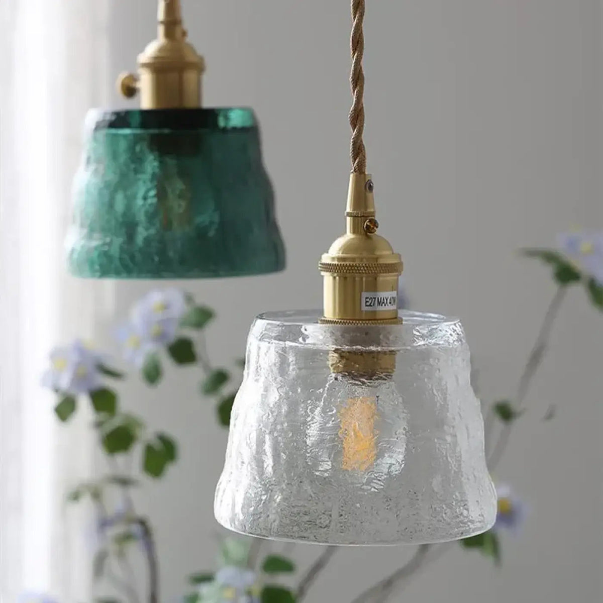 Suspension vintage en verre texturé, vert, orange ou transparent