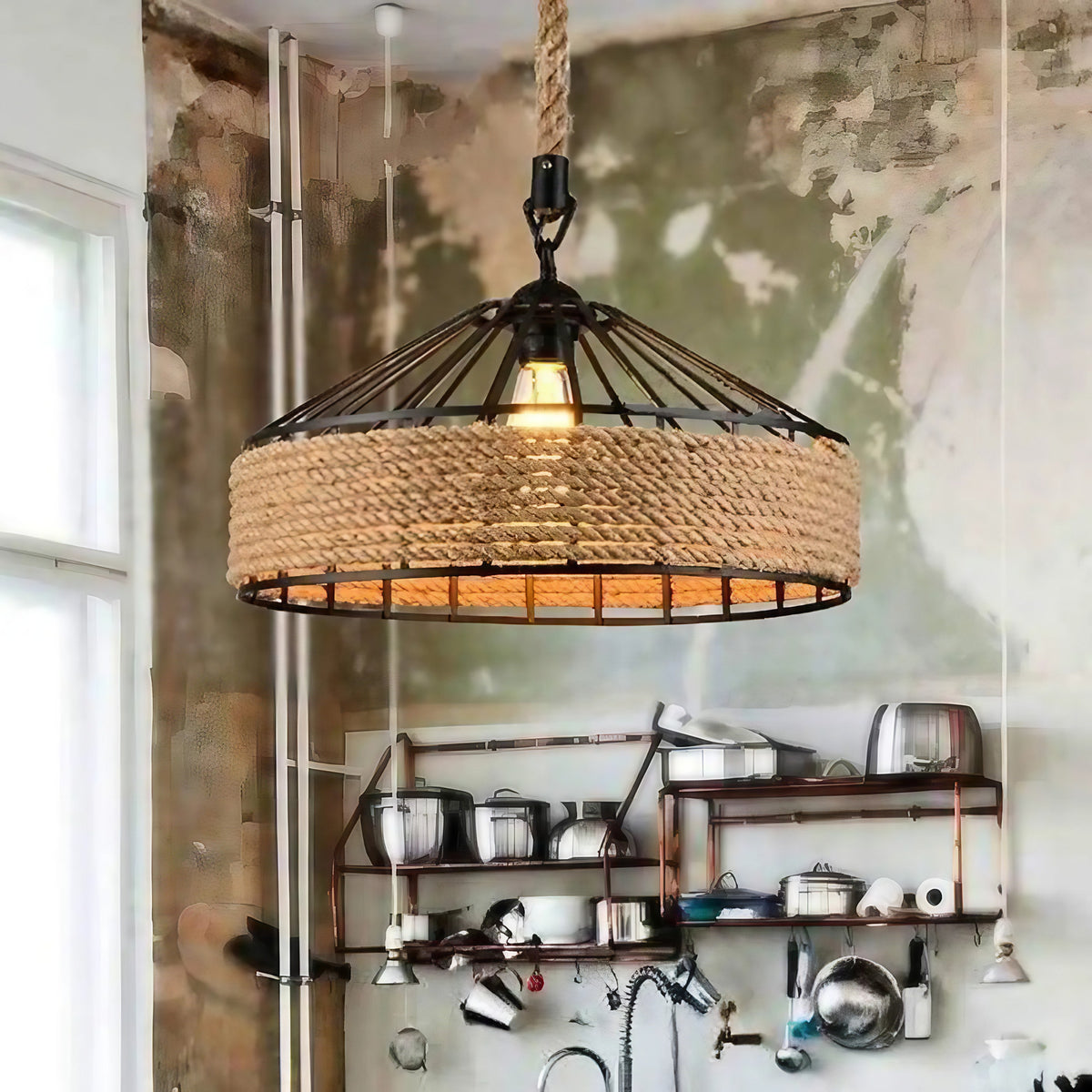 Suspension vintage de style industriel, esprit atelier