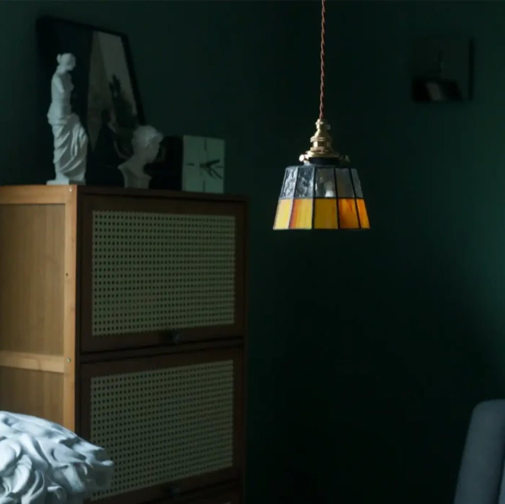 Suspension vintage en verre et cuivre, trois modèles