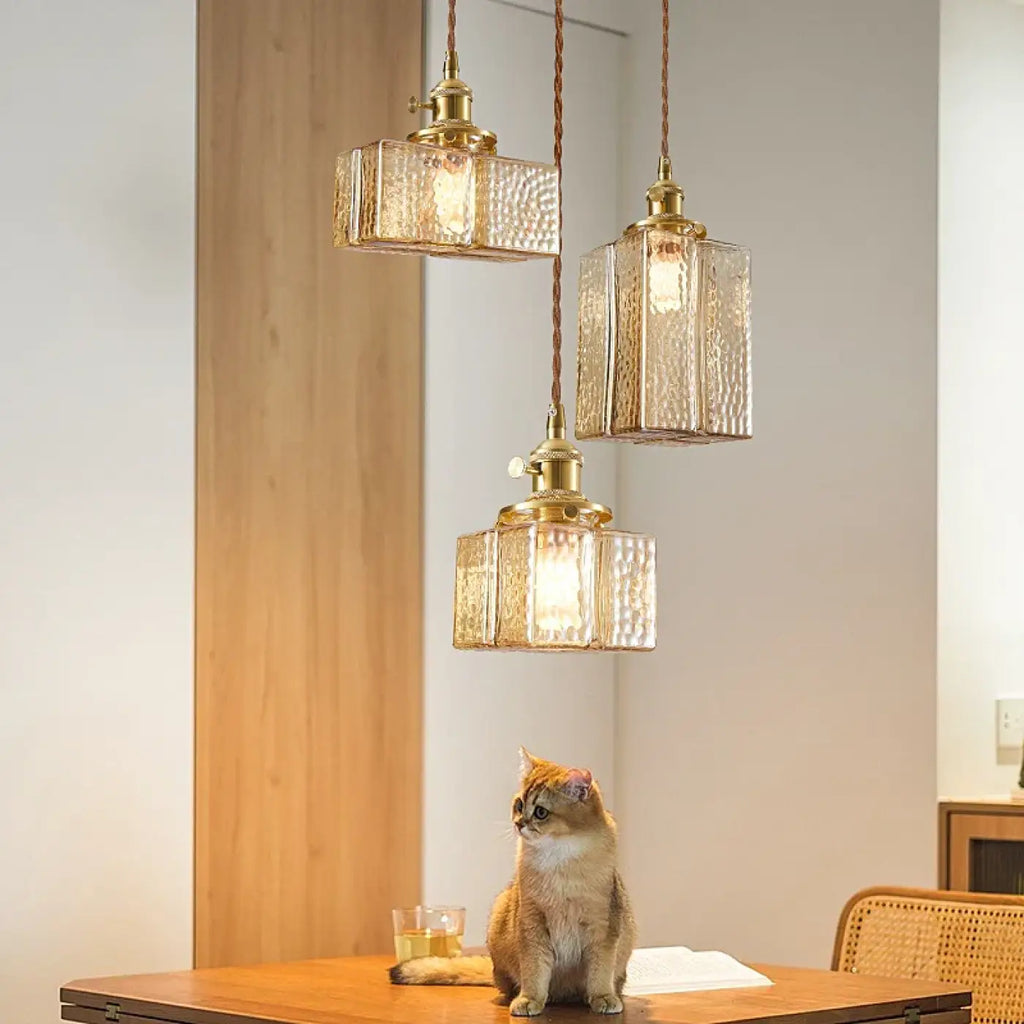 Suspension vintage en verre et laiton, trois modèles au choix