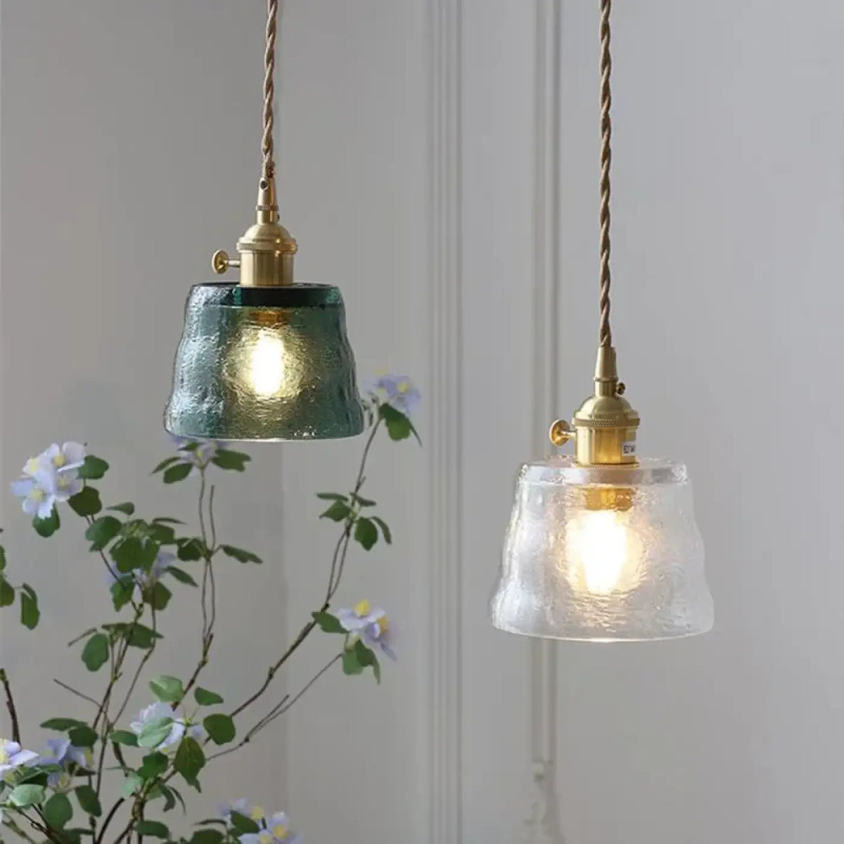 Suspension vintage en verre texturé, vert, orange ou transparent
