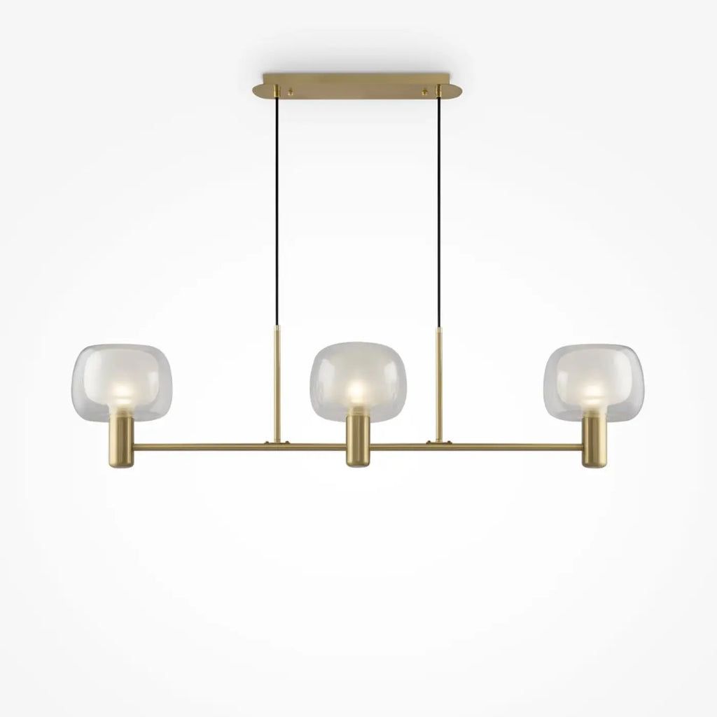 Suspension linéaire à globes de verre sur ligne dorée, 104 cm