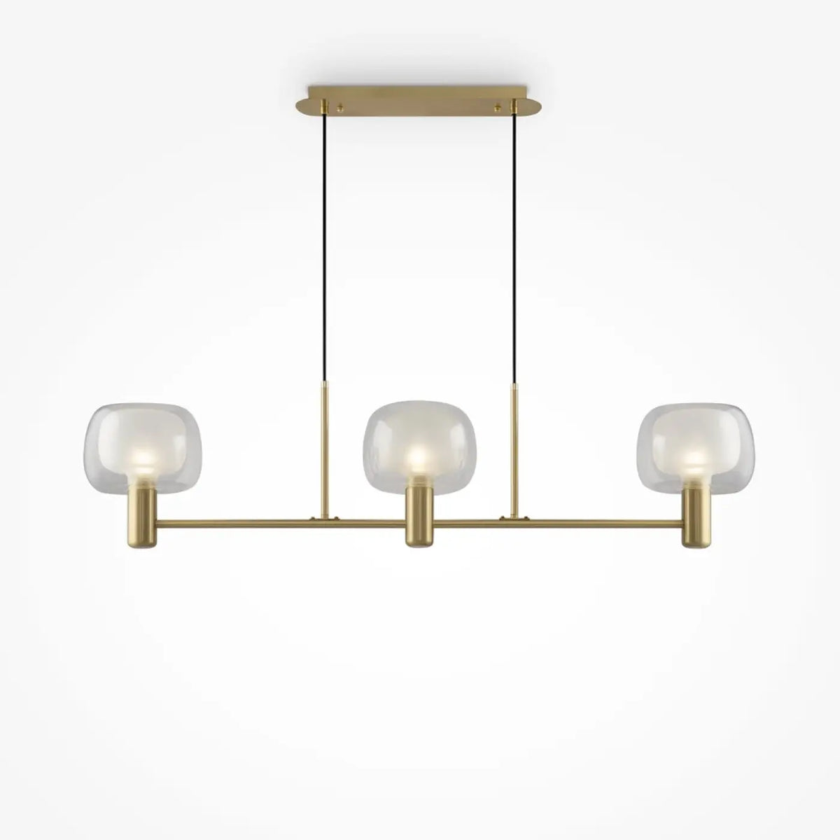 Suspension linéaire à globes de verre sur ligne dorée, 104 cm