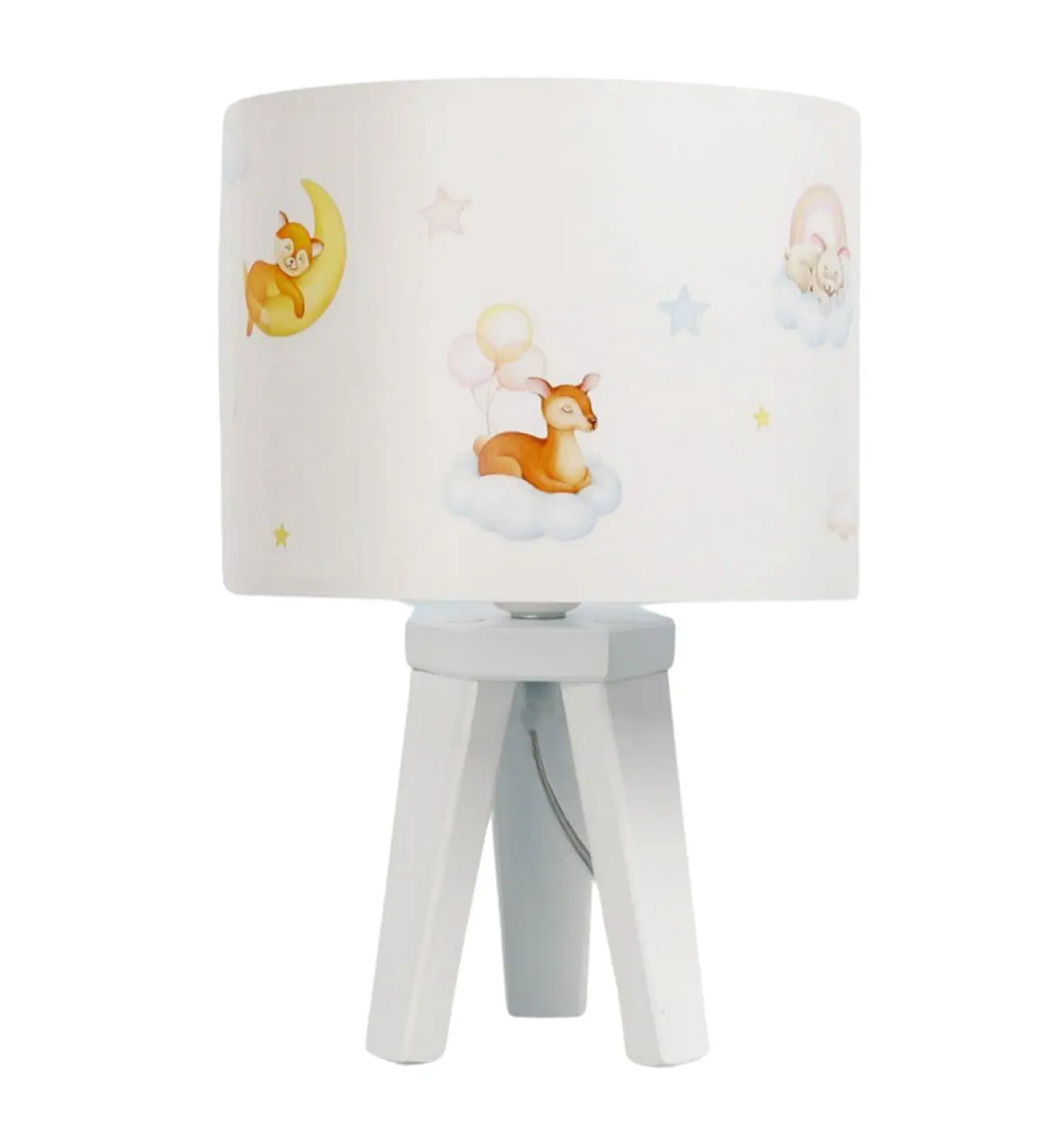Lampe de chevet enfant faon sur un nuage, pied en bois