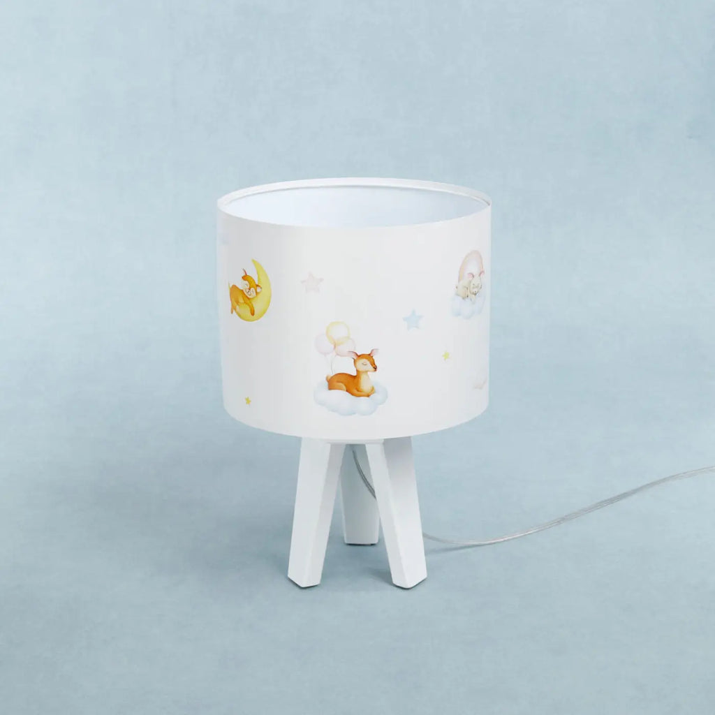 Lampe de chevet enfant faon sur un nuage, pied en bois
