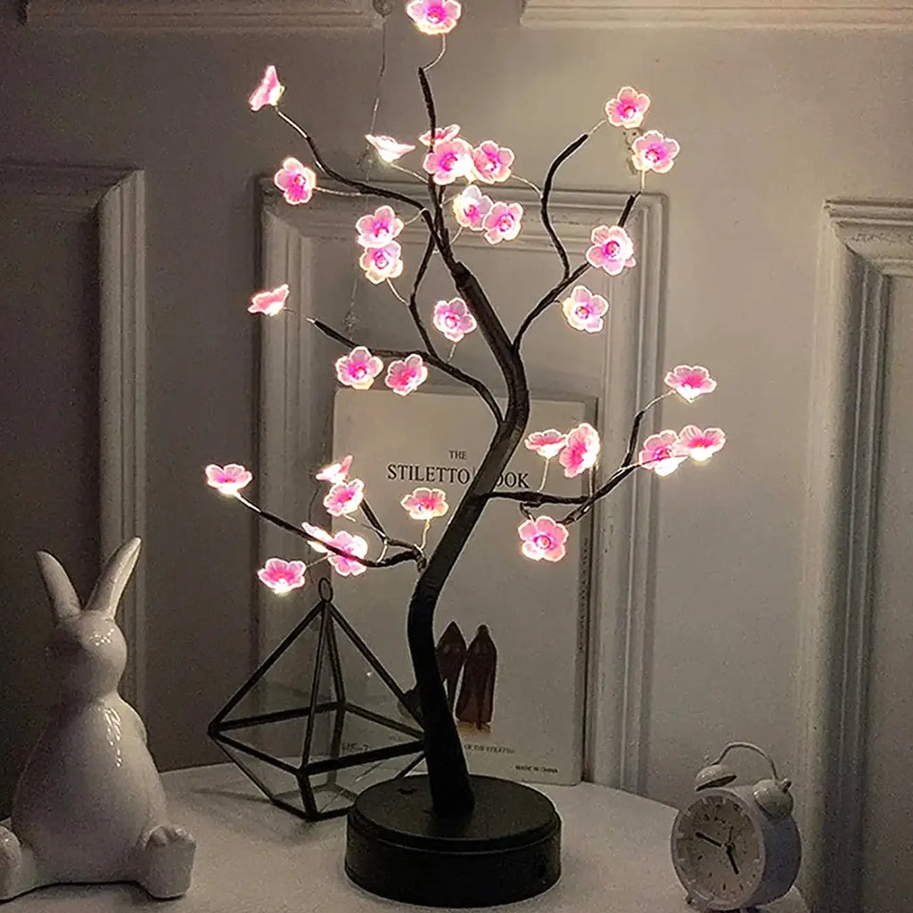 Arbre lumineux à fleurs roses, à poser
