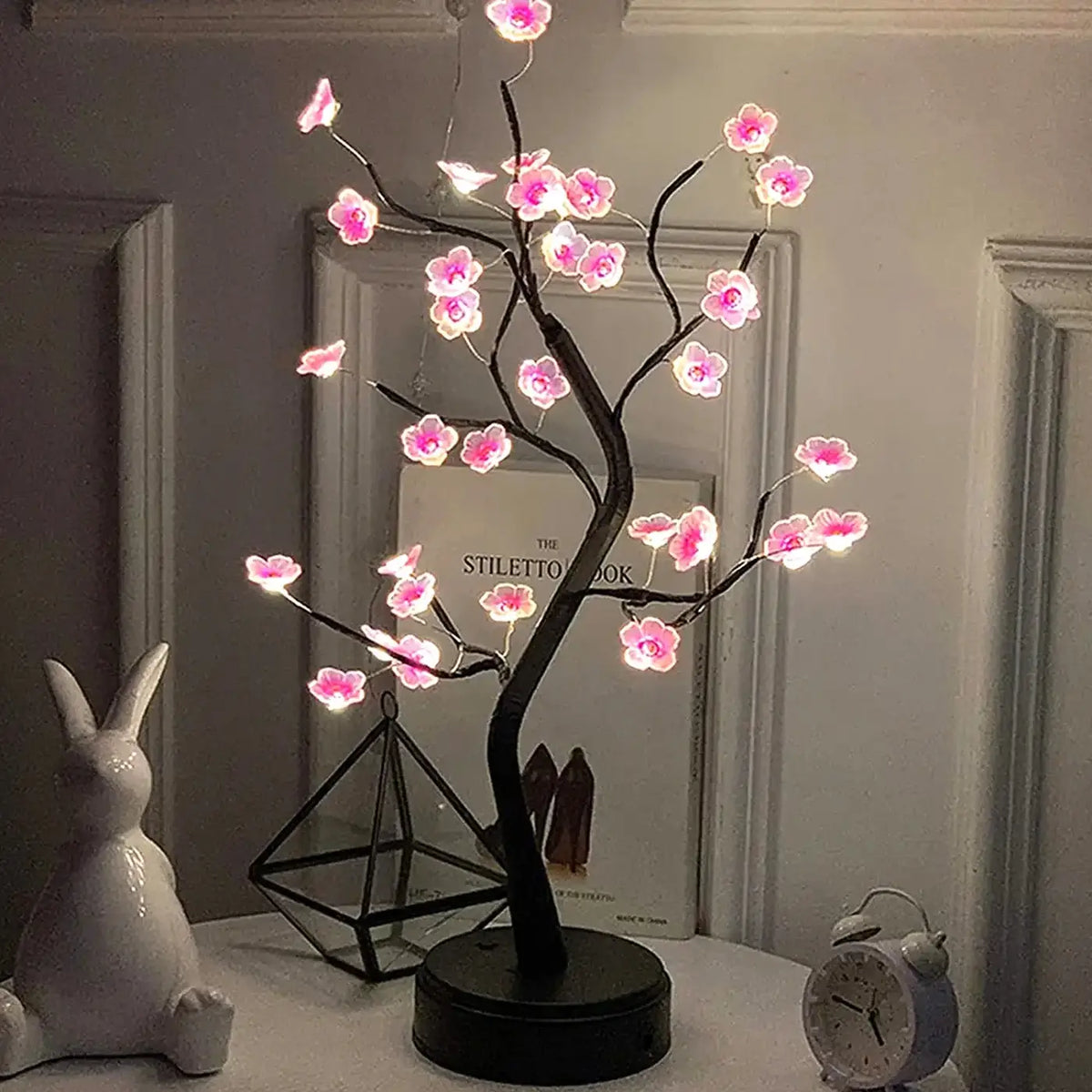 Arbre lumineux à fleurs roses, à poser