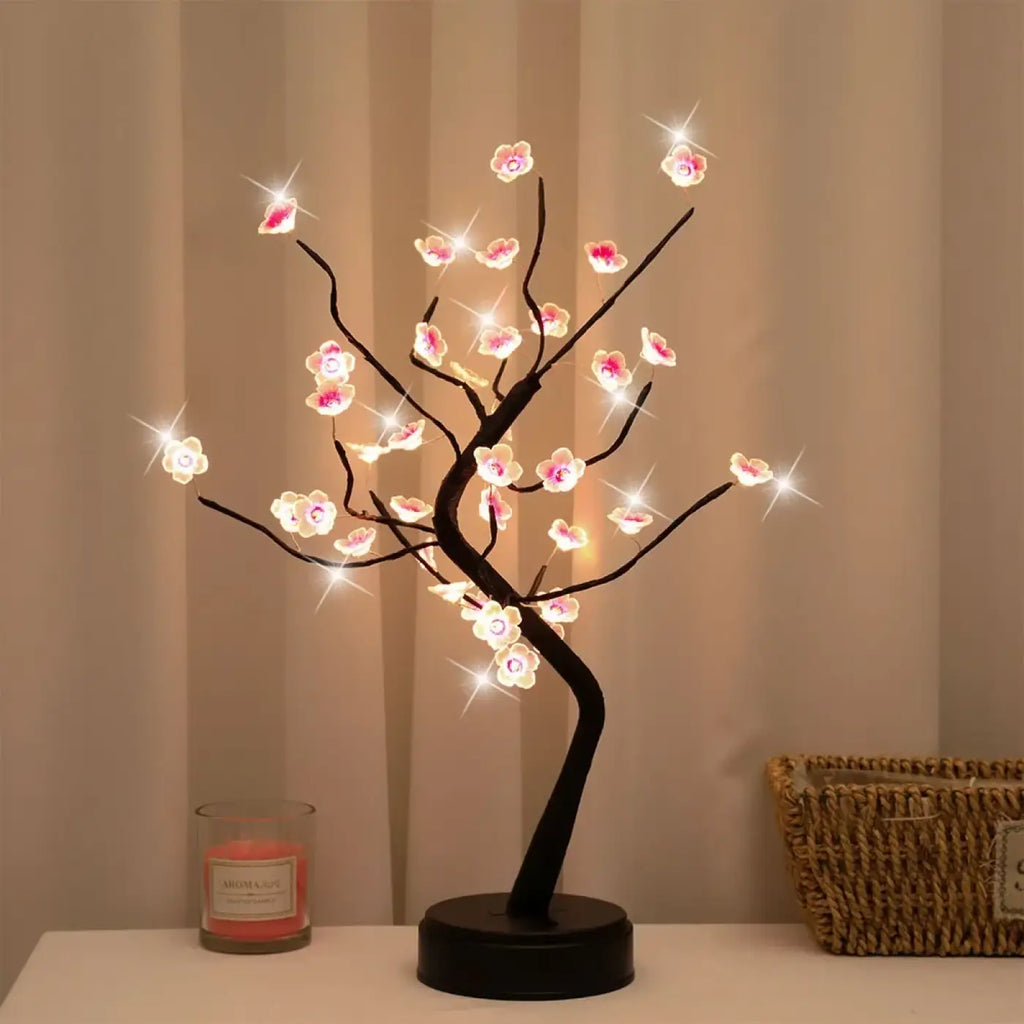 Arbre lumineux à fleurs roses, à poser