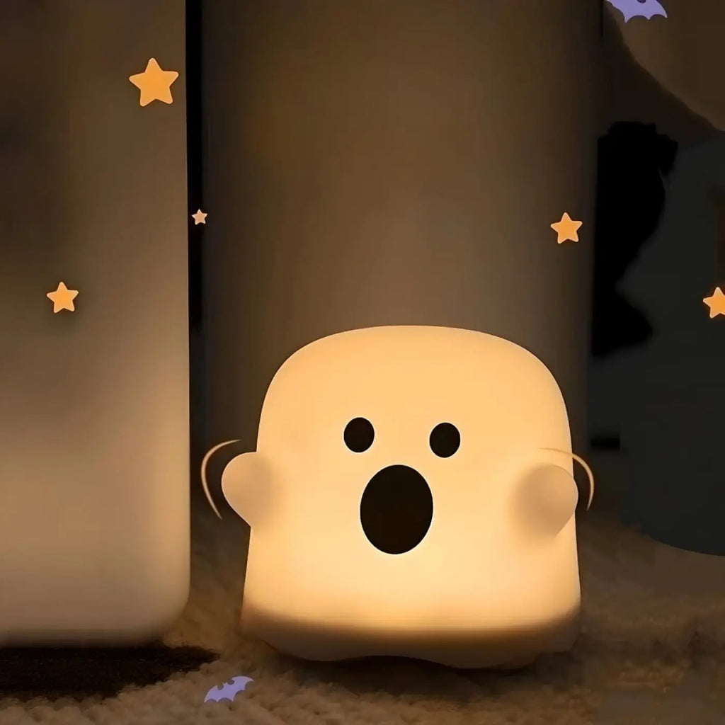 Veilleuse petit fantôme en silicone doux, lumière chaude