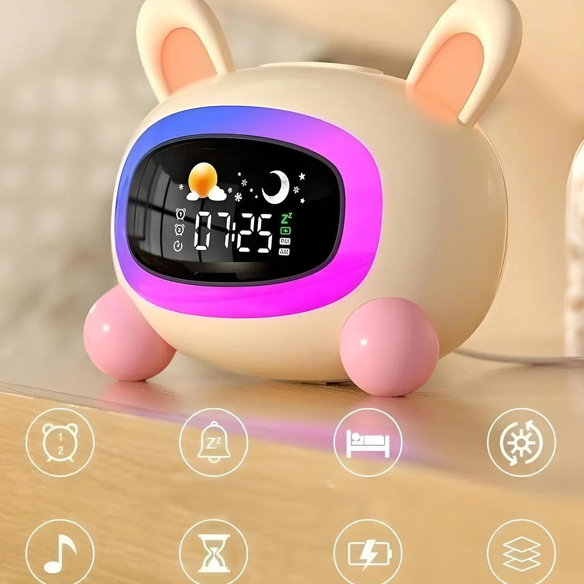 Veilleuse lapin à oreilles en silicone, tactile, couleurs