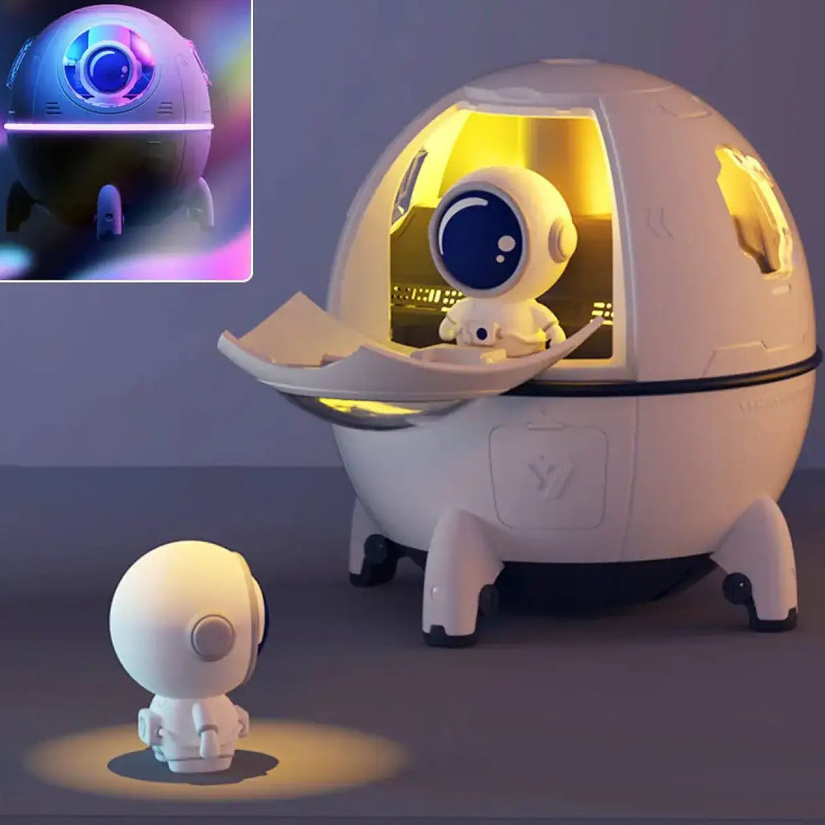 Veilleuse capsule spatiale avec astronaute lumineux