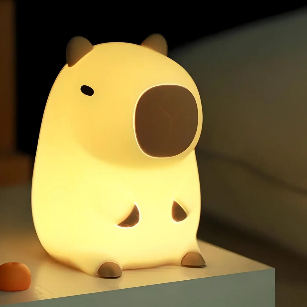 Veilleuse capybara en silicone, lumière chaude et tactile
