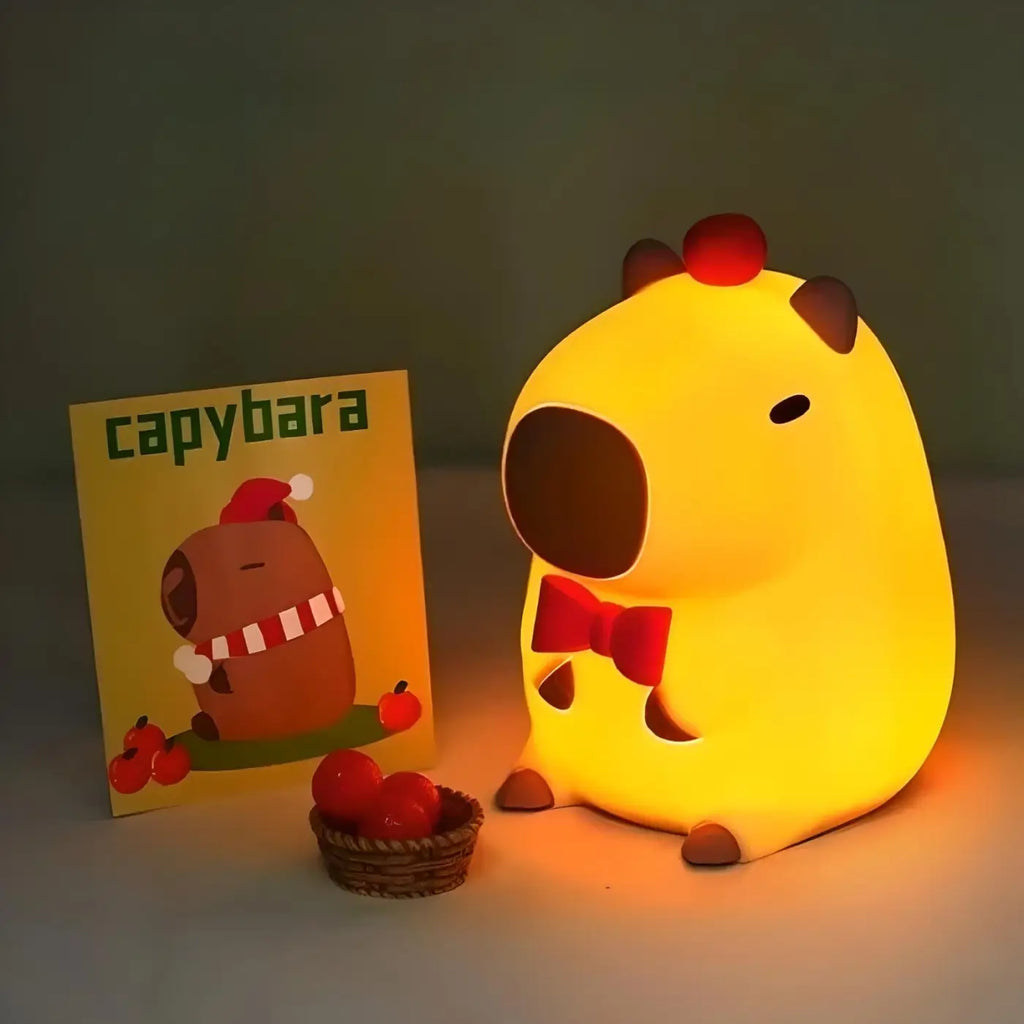 Veilleuse capybara en silicone, lumière chaude et tactile