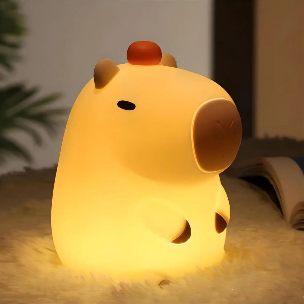 Veilleuse capybara en silicone, lumière chaude et tactile