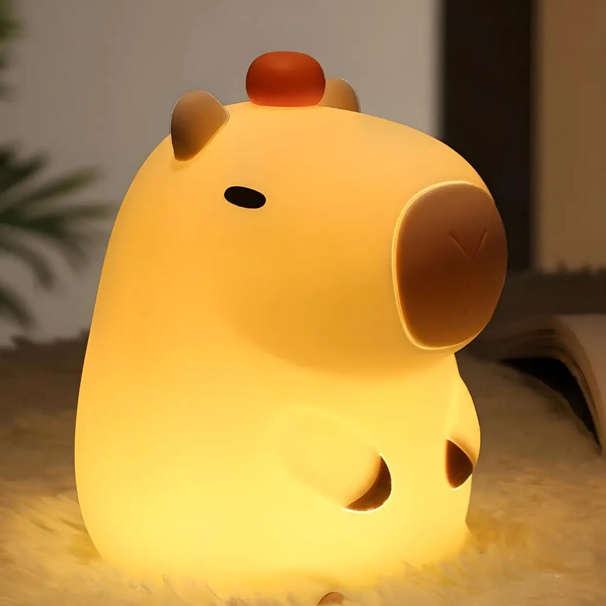 Veilleuse capybara en silicone, lumière chaude et tactile