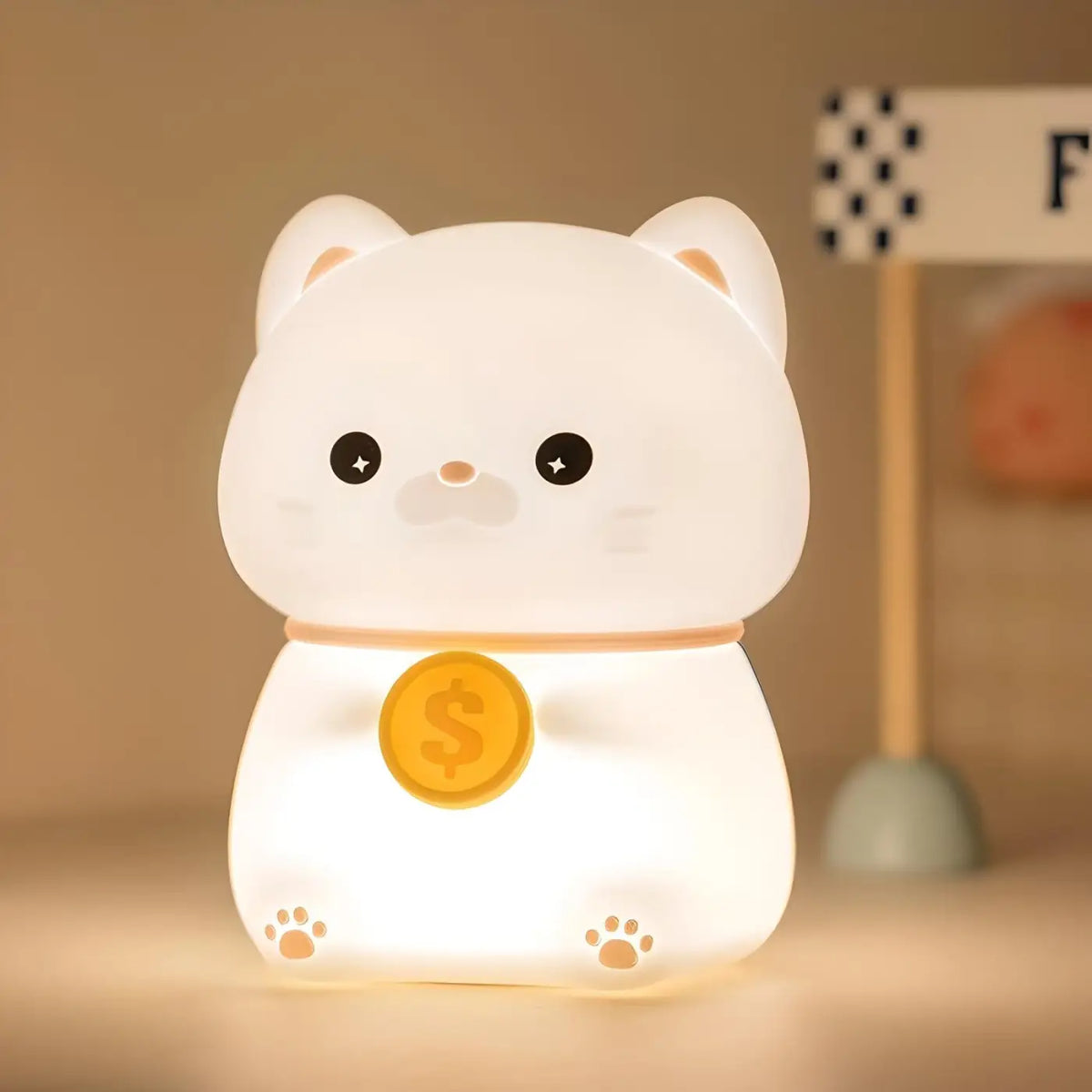 Veilleuse chat en silicone, rechargeable USB, 10 x 12 cm