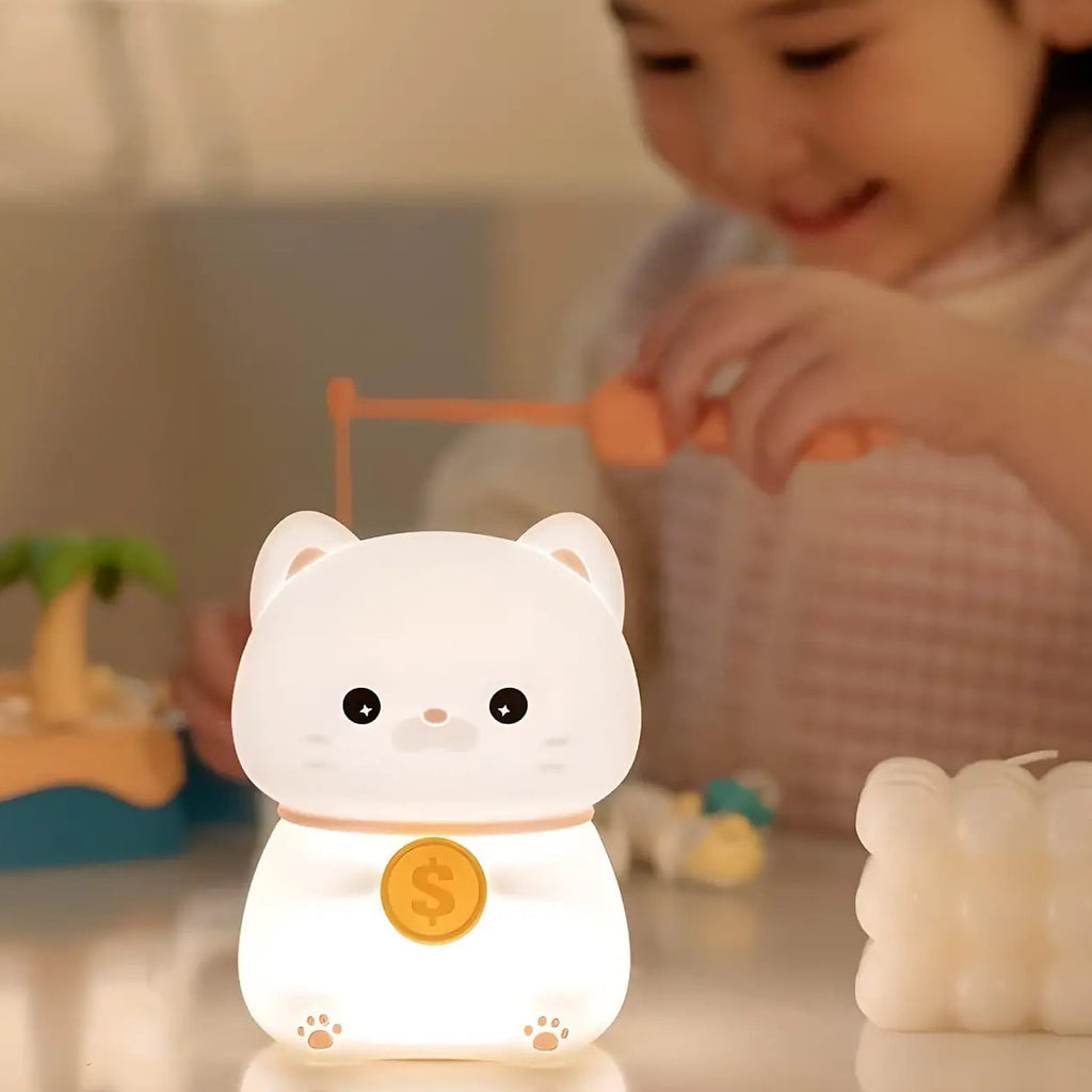 Veilleuse chat en silicone, rechargeable USB, 10 x 12 cm