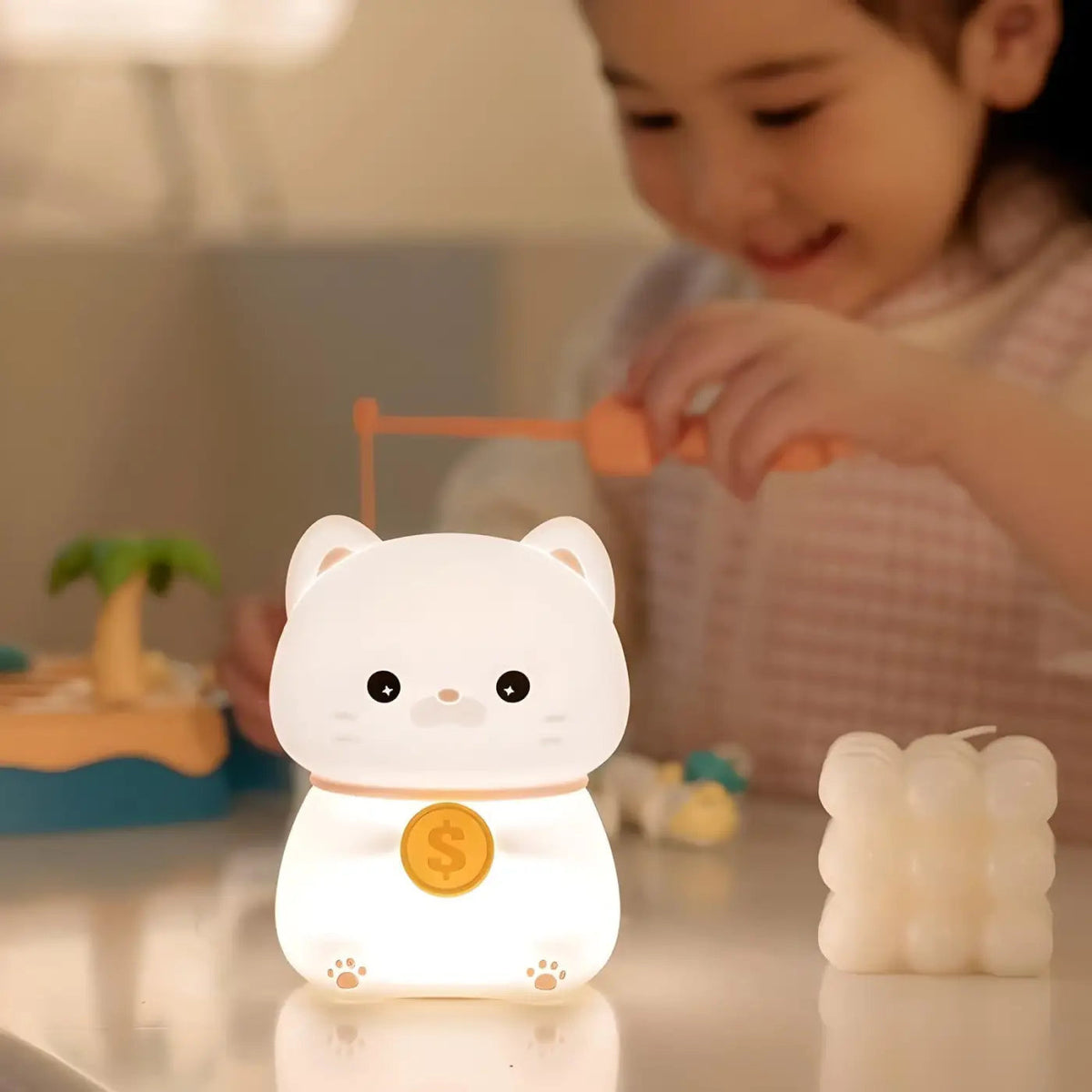 Veilleuse chat en silicone, rechargeable USB, 10 x 12 cm
