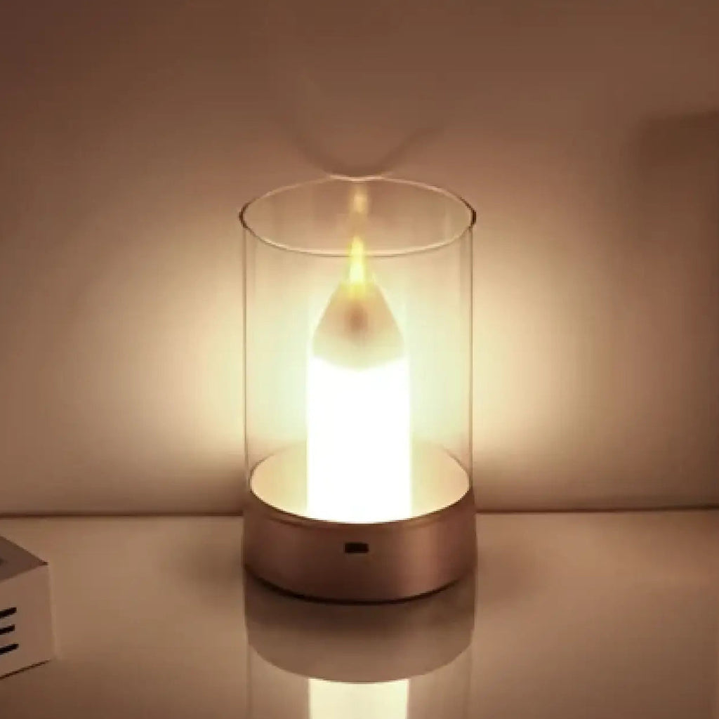 Veilleuse effet flamme sous diffuseur en verre