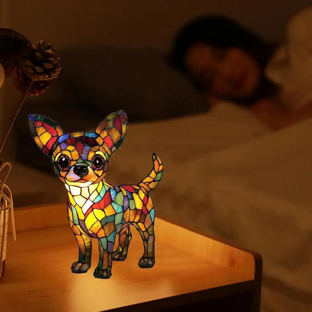 Veilleuse chien façon vitrail, motif coloré