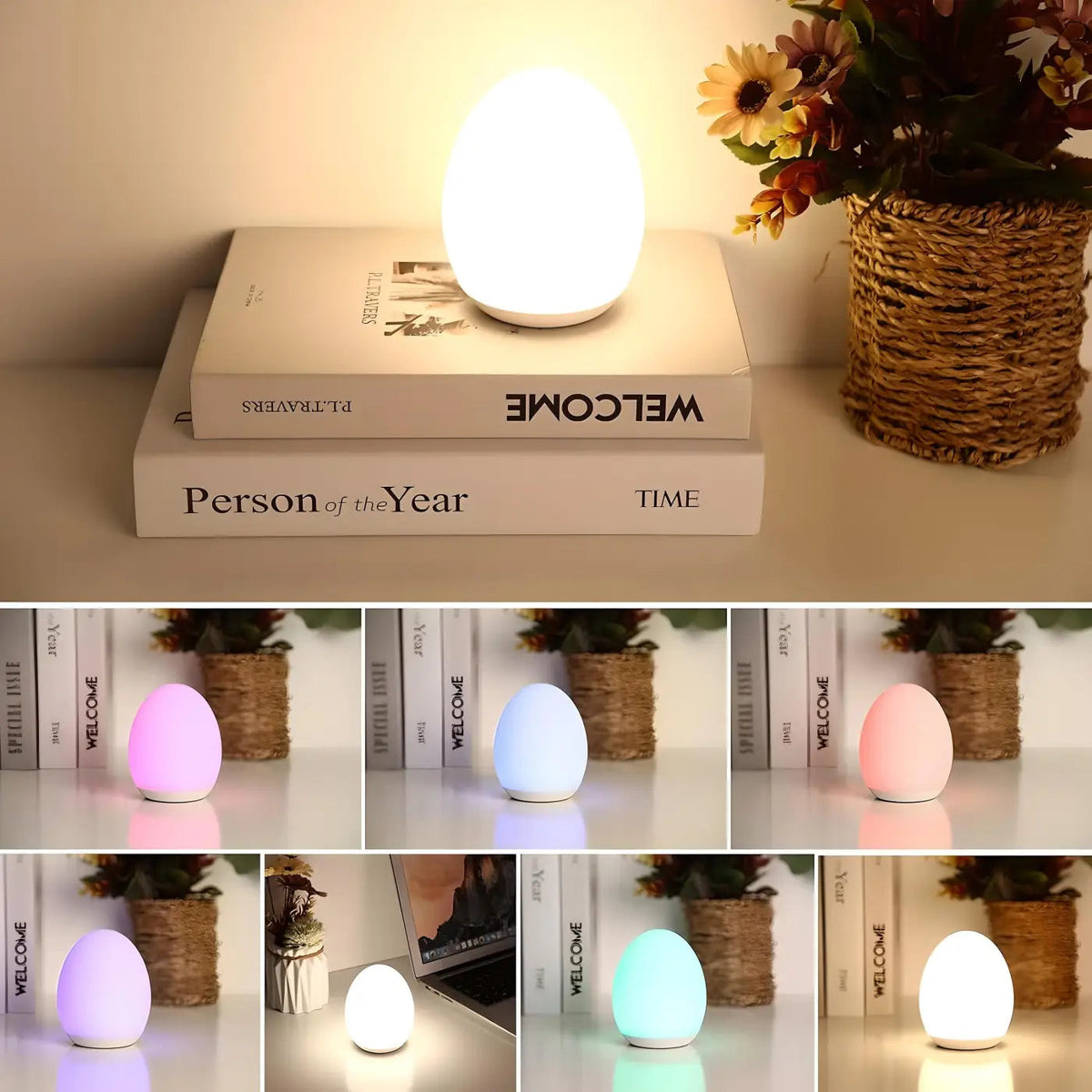 Veilleuse en forme d'œuf rechargeable, plusieurs couleurs
