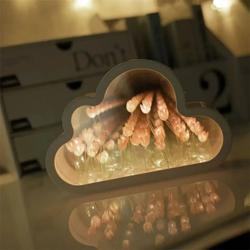 Veilleuse nuage à fleurs lumineuses, rose, violet ou vert
