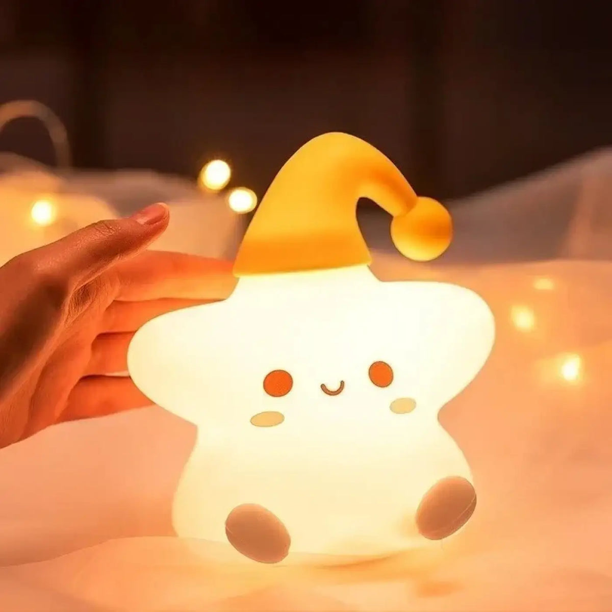 Veilleuse étoile avec bonnet pour enfant, rouge ou jaune