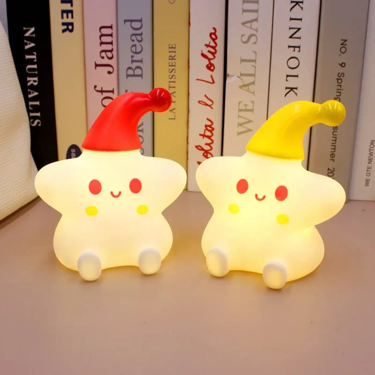 Veilleuse étoile avec bonnet pour enfant, rouge ou jaune