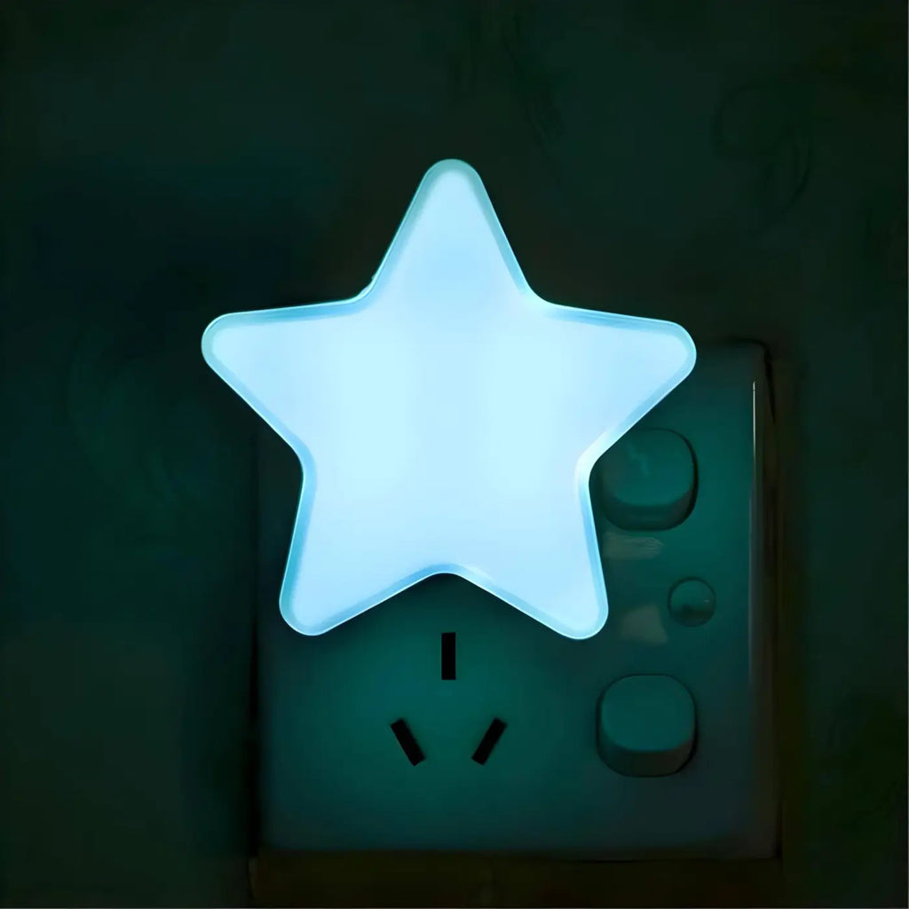 Veilleuse étoile sur prise, lumière bleutée, capteur