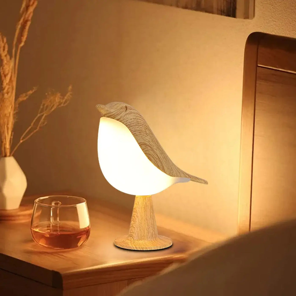 Veilleuse oiseau en bois au style scandinave, beige ou marron, beige