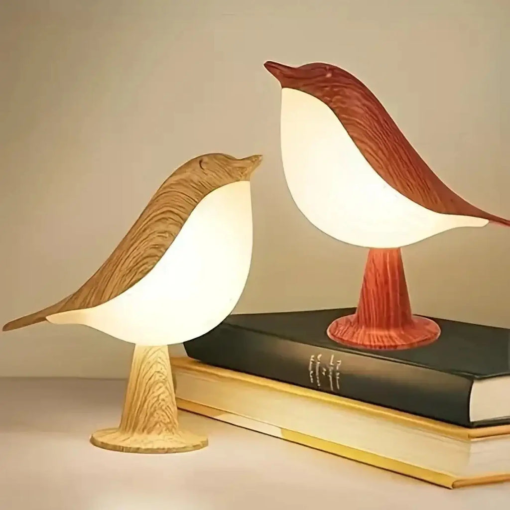 Veilleuse oiseau en bois au style scandinave, beige ou marron