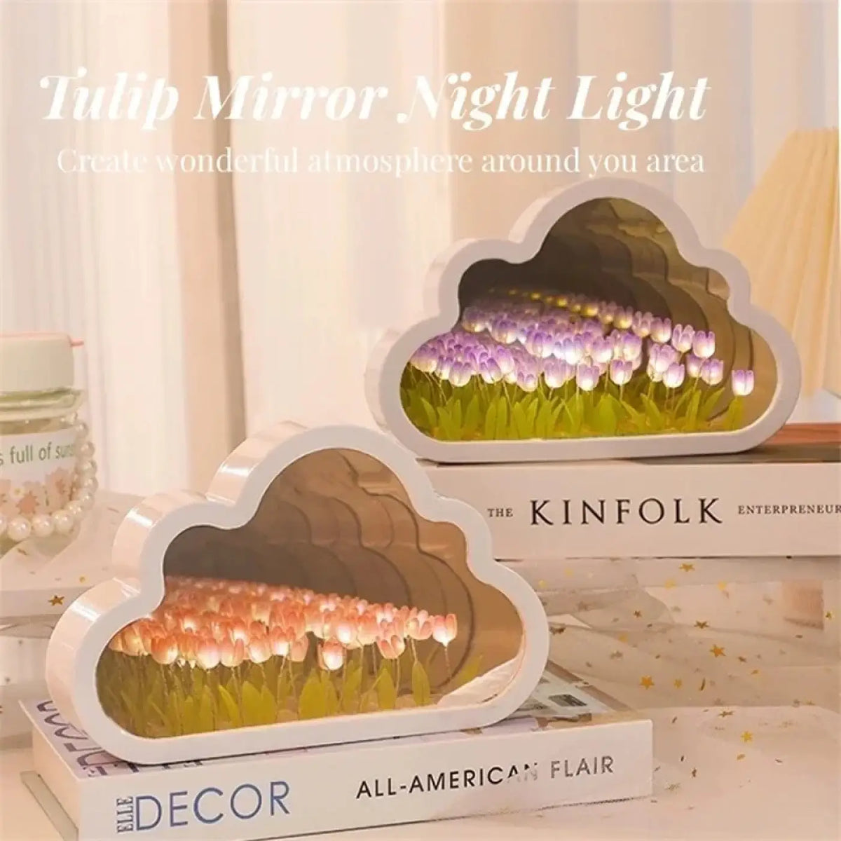 Veilleuse nuage à fleurs lumineuses, rose, violet ou vert