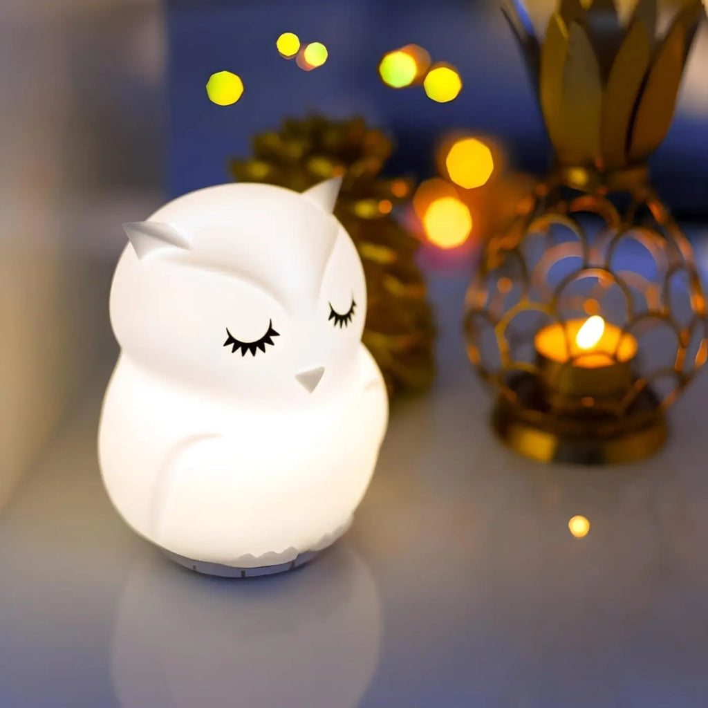 Veilleuse hibou en silicone doux, lumière de couleurs variées