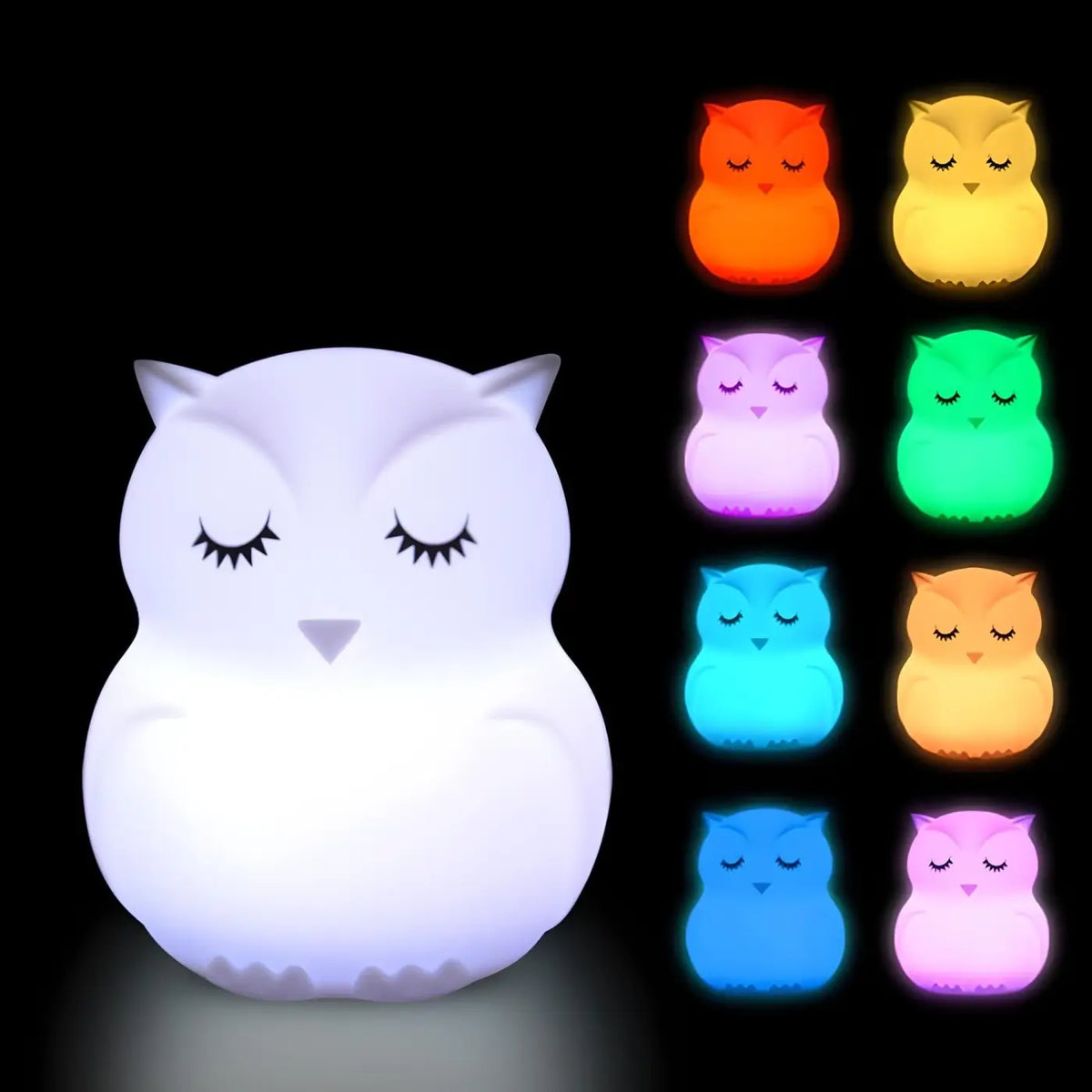 Veilleuse hibou en silicone doux, lumière de couleurs variées