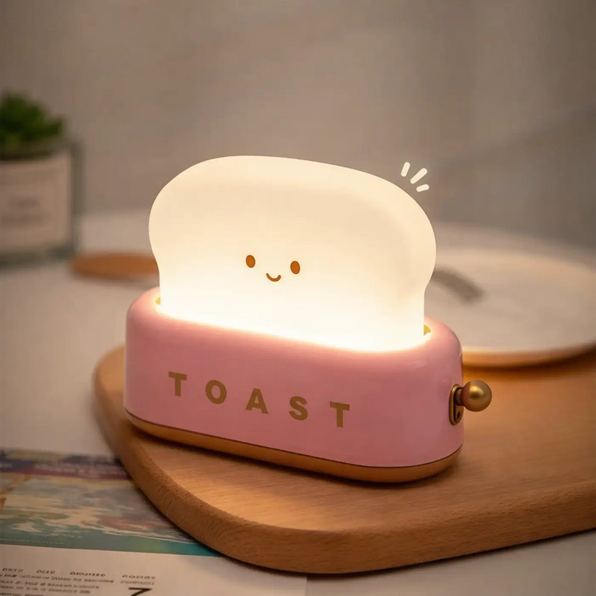 Veilleuse toast kawaii, verte ou rose