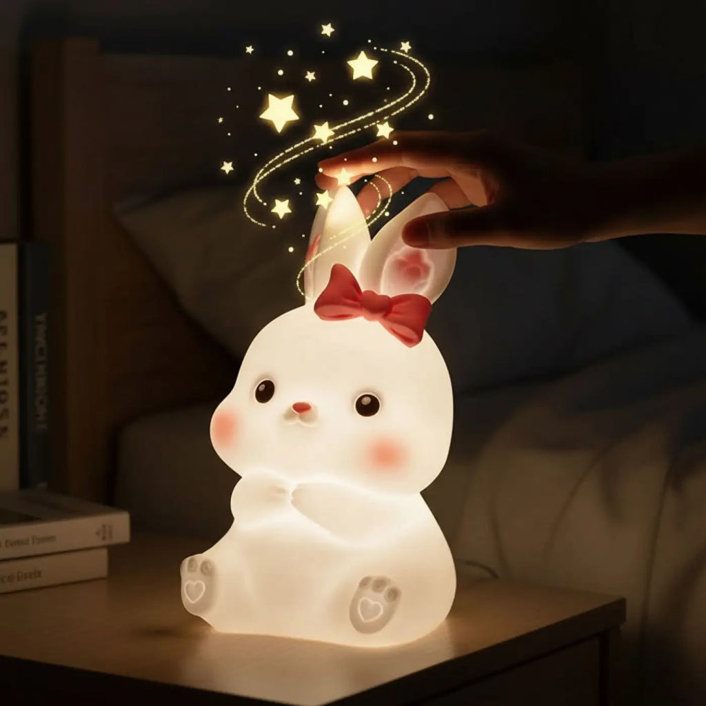 Veilleuse lapin pour chambre de fille, déco douce et pastel
