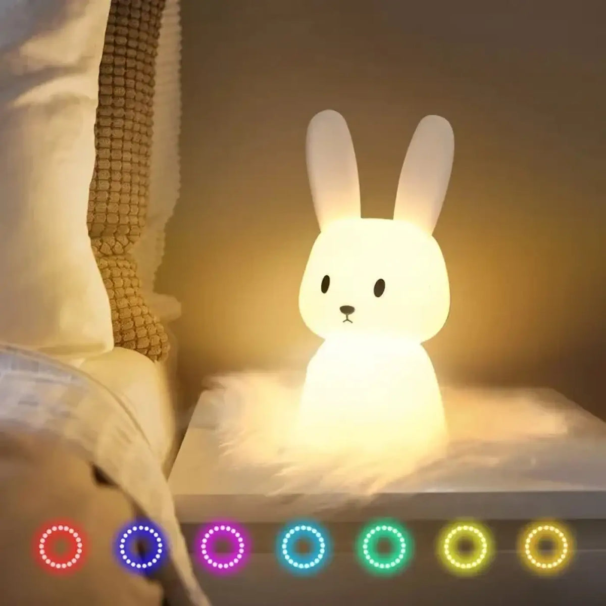 Veilleuse lapin à sept couleurs pour chambre d'enfant, sept couleurs