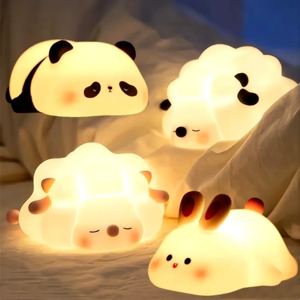 Veilleuse animal en silicone souple, lapin, mouton ou panda