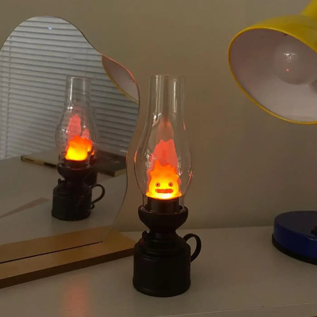 Veilleuse effet flamme façon lampe à pétrole, jaune ou rouge