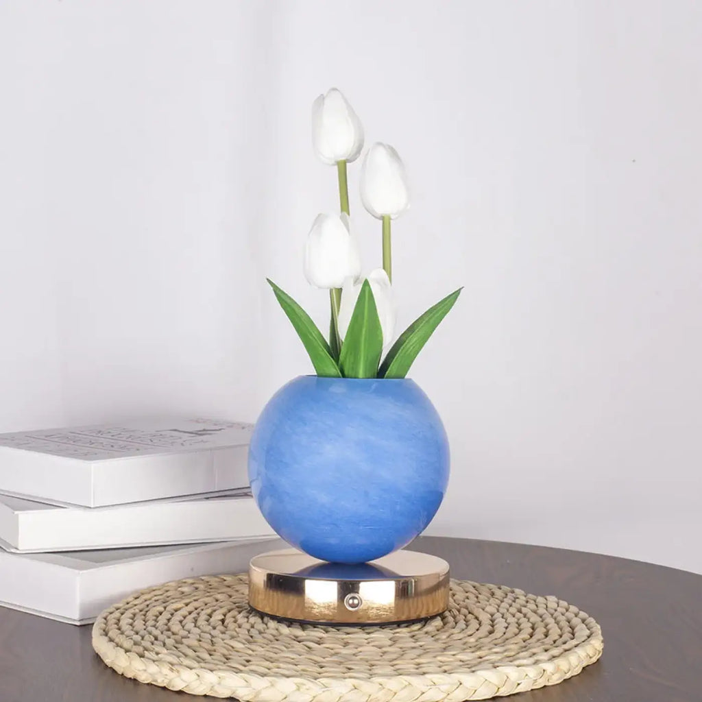 Veilleuse LED tulipes en pot, tulipes ou gypsophile, cinq coloris, blanc