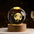 Veilleuse en cristal à pissenlit gravé en 3D, base en bois