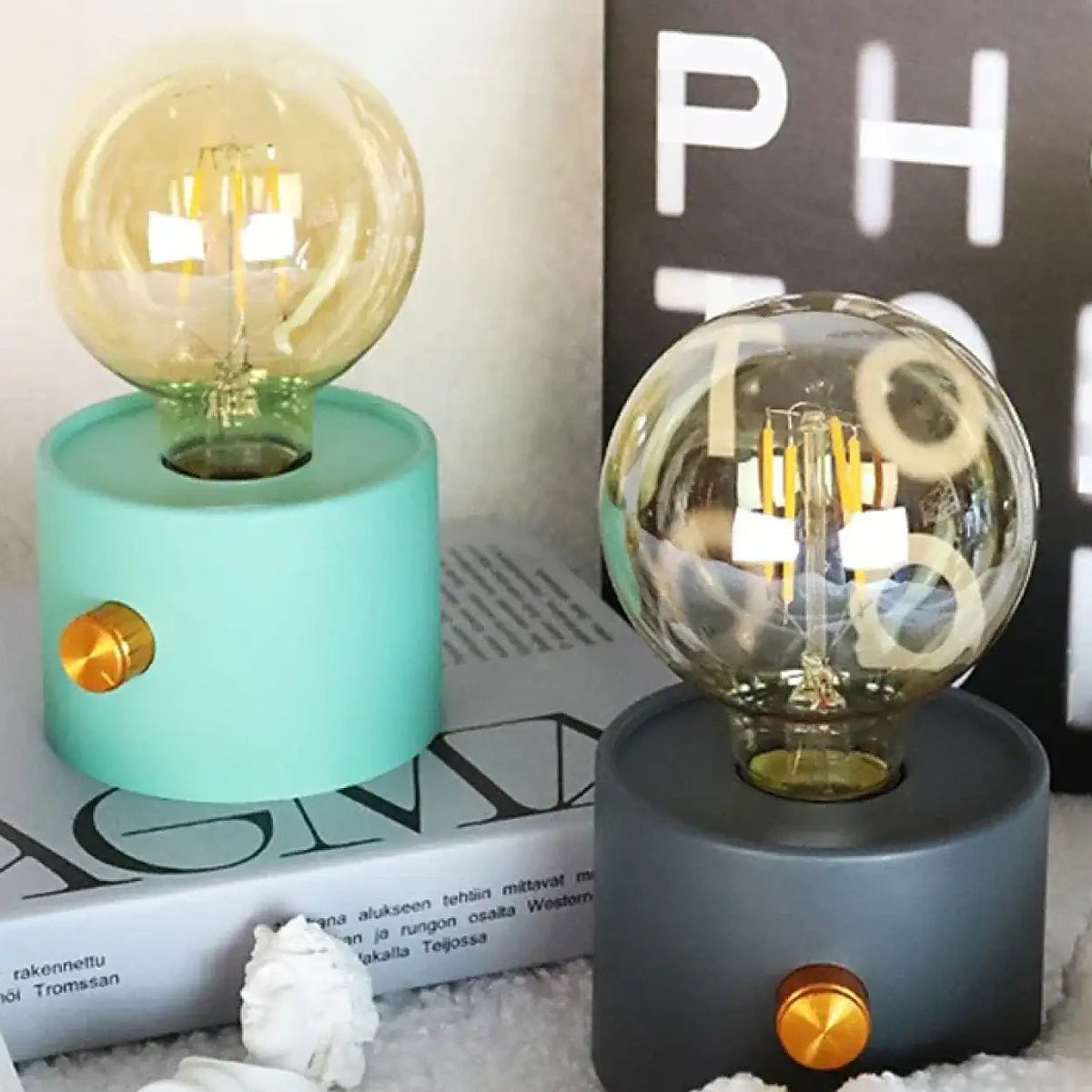 Veilleuse à ampoule apparente, vert, noir ou blanc