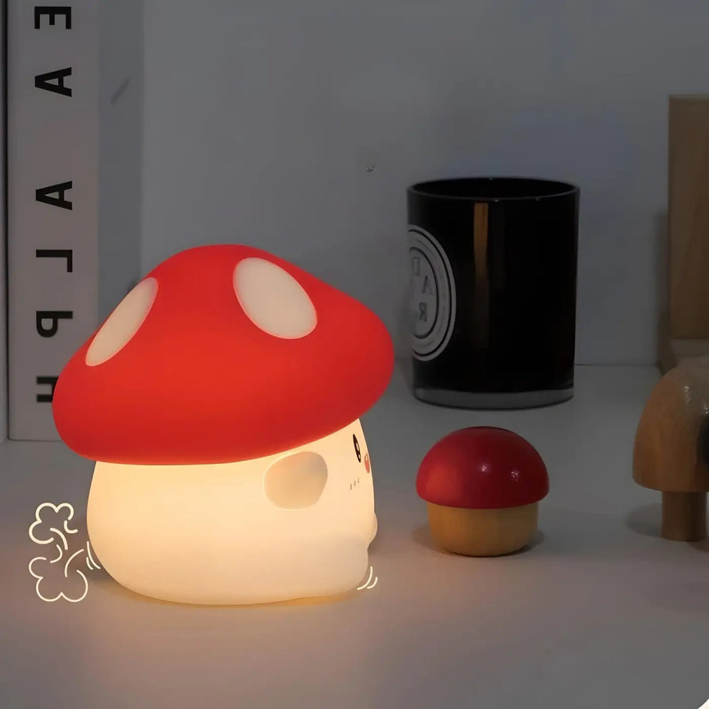 Veilleuse champignon à chapeau rouge, silicone, tactile