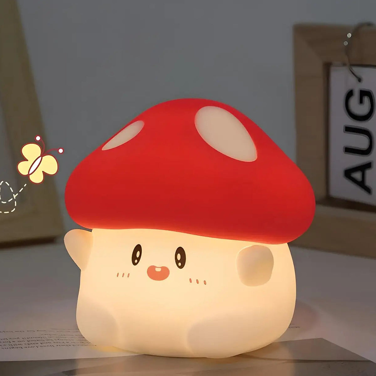 Veilleuse champignon à chapeau rouge, silicone, tactile