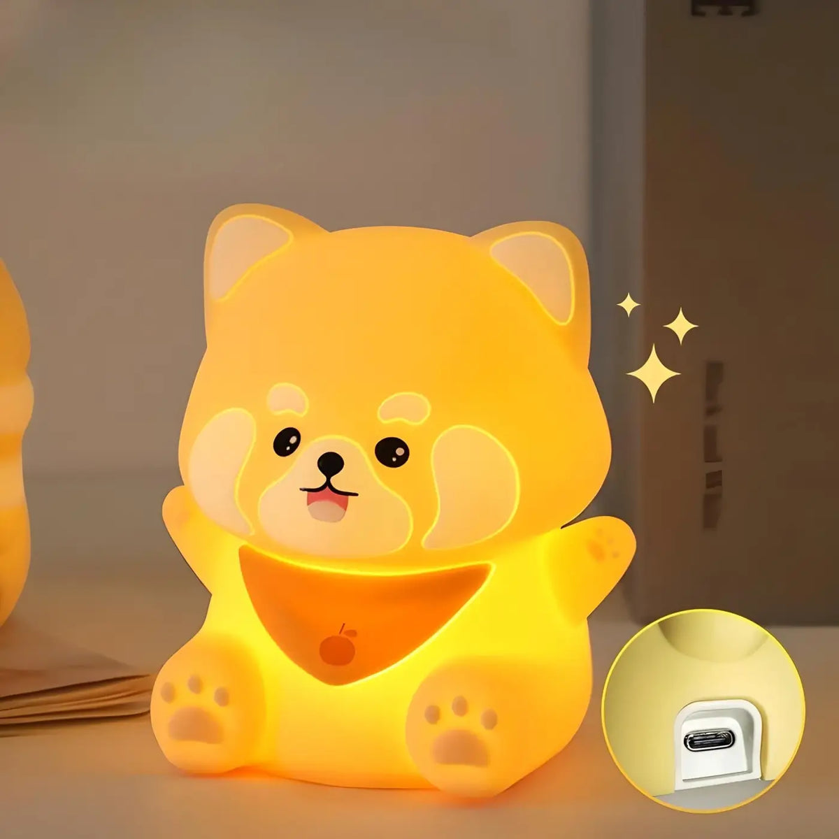 Veilleuse panda roux en silicone souple, lumière ajustable