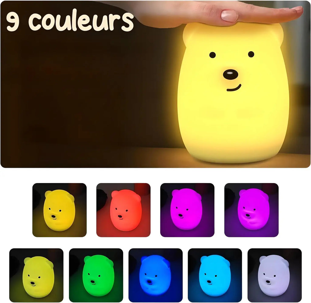 Veilleuse enfant en silicone doux, lumière de plusieurs couleurs